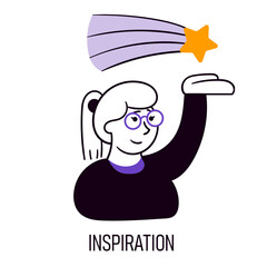 Business inspiration. Vector illustration. Employee generating new ideas, working on innovations, successful strategies
