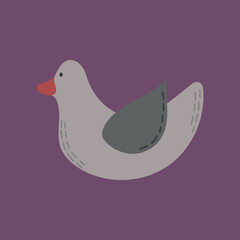 Hand drawn cute bird isolated on purple background.