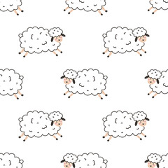 Funny sheep. Vector seamless pattern on white background