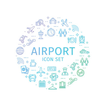 Airport Round Design Template Thin Line Icon Concept. Vector
