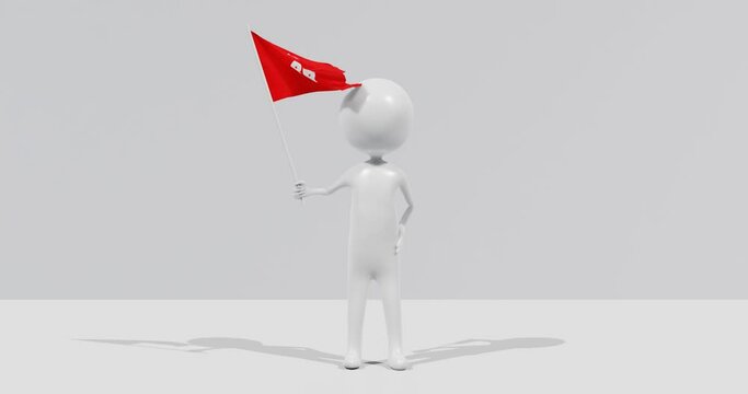 Flag of Hong Kong. 3D Character holding and waving flag 4K UHD 60FPS