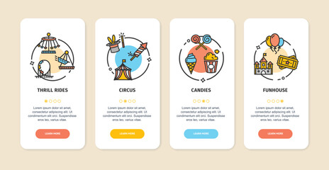 Amusement Park App Screens Cards Set. Vector