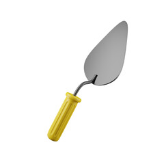 Metal trowel with yellow plastic handle 3d.
