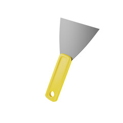 Metal spatula with yellow plastic handle 3d.