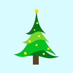 Decorated Christmas tree isolated on white background. Illustration Christmas tree. Xmas fir with star, balls. Flat vector illustration
