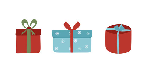 Set of gift boxes isolated on white background. Holiday gifts in cartoon style. Modern gift wrapping. Collection of gift boxes in flat cartoon style. vector illustration