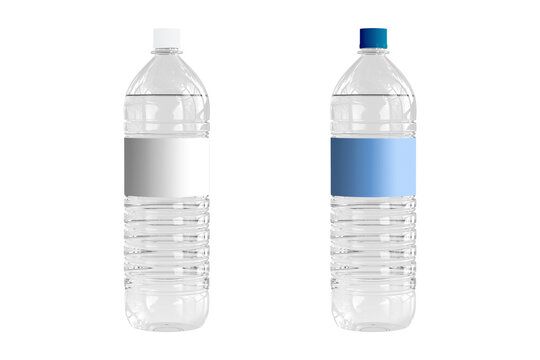 Blank plastic water bottle with empty label mockup isolated on white background. 3d rendering.