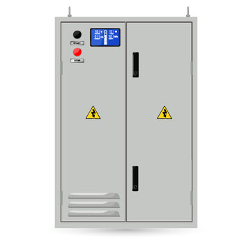 Electrical box, industrial electrical control panel. Liquid crystal display. vector image