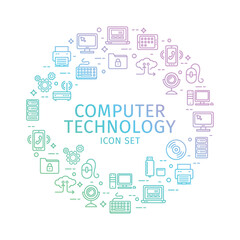 Computer Technology Round Design Template Thin Line Icon Concept. Vector