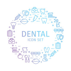 Dental Round Design Template Thin Line Icon Concept. Vector