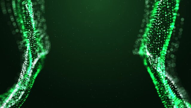 Corporate business abstract green particles flow loop background