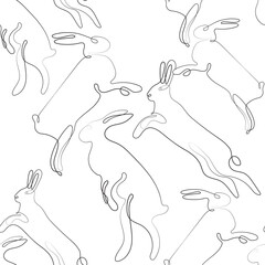 Line art hare. Bunny outline seamless pattern. Easter wrapping, Christmas greeting, invitations, postcards and other projects. Cute bunny pattern.