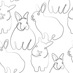 Line art hare. Bunny outline seamless pattern. Easter wrapping, Christmas greeting, invitations, postcards and other projects. Cute bunny pattern.