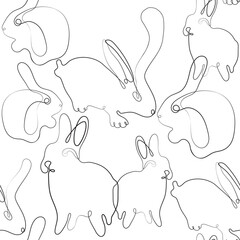 Line art hare. Bunny outline seamless pattern. Easter wrapping, Christmas greeting, invitations, postcards and other projects. Cute bunny pattern.