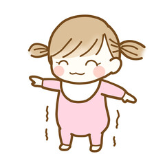プルプルしながら笑顔で立つ幼児