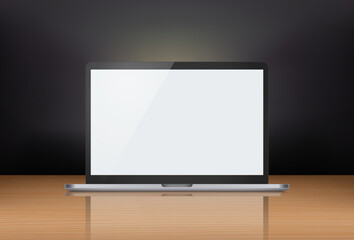 Personal computer with blank screen and reflection. 3d vector mockup