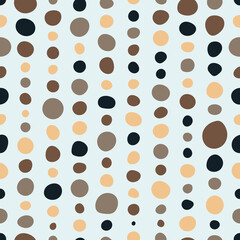 Colorful dots and circles. Seamless abstract pattern in brown and blue colors.