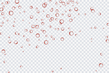 Red air bubbles, oxygen, champagne crystal clear, isolated on a transparent background of modern design. Vector illustration of EPS 10.