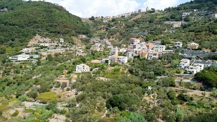 Fototapeta na wymiar Italy, Liguria, Cinque Terre , drone aerial view of Framura a sea village - Setta and Costa district - Tourist destination close to Vernazza and Riomaggiore 