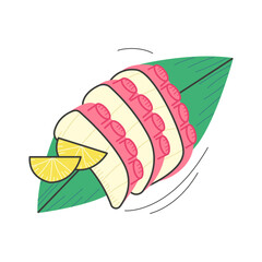 Sashimi Pieces of Octopus on Leaf on isolated background