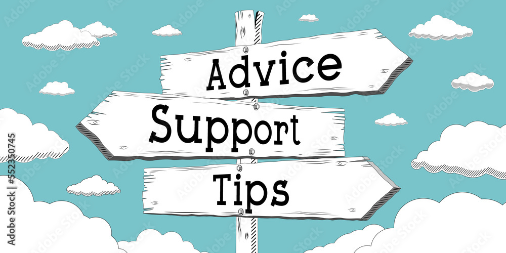 Sticker advice, support, tips - outline signpost with three arrows