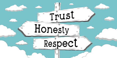 Trust, honesty, respect - outline signpost with three arrows © PX Media