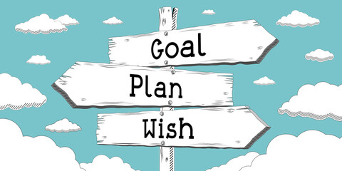 Goal, plan, wish - outline signpost with three arrows © PX Media