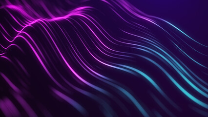 Futuristic wave of blue lines. Digital data flow. The concept of big data. Network connection. Cybernetics and technology. Abstract dark background. 3d rendering.