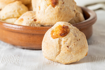 Close up of a chipa, typical Paraguayan cheese bread.