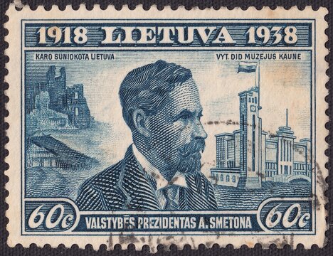 Antanas Smetona-The President Of The Republic Of Lithuania, Stamp Lithuania 1938