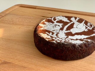 chocolate cake on a wooden table
