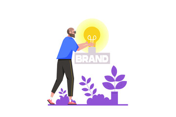 Branding for business concept in flat design. Man designer creates logos and identities for brands, promotion and digital marketing. Illustration with isolated people scene for web banner