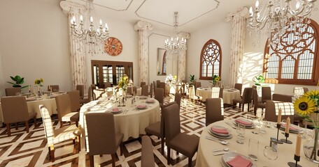 Realistic 3D Render of Restaurant Interior