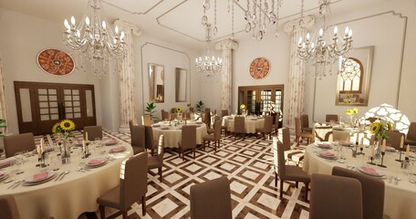 Realistic 3D Render of Restaurant Interior