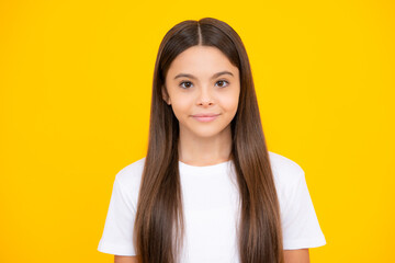Happy teenager portrait. Beautiful teen girl student. Portrait of teenager school girl on isolated...