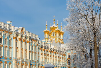 Resurrection church of Catherine palace in winter, Pushkin, Saint Petersburg, Russia