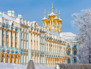 Resurrection church of Catherine palace in winter, Pushkin, Saint Petersburg, Russia