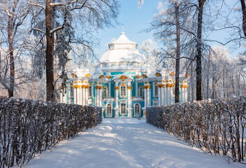 Hermitage pavilion in Catherine park in winter, Tsarskoe Selo (Pushkin), St. Petersburg, Russia