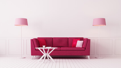 Viva Magenta room interior color of the year 2023 - 3D rendering - obrazy, fototapety, plakaty