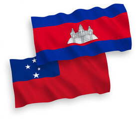 Flags of Independent State of Samoa and Kingdom of Cambodia on a white background