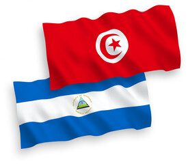 Flags of Nicaragua and Republic of Tunisia on a white background