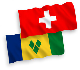 Flags of Saint Vincent and the Grenadines and Switzerland on a white background