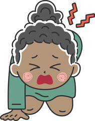 腰痛で立ち上がれない、黒人ビジネスウーマンのイラスト