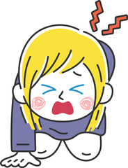 腰痛で立ち上がれない、白人ビジネスウーマンのイラスト