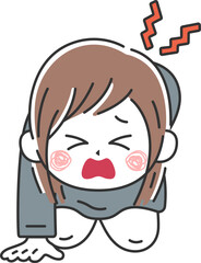 腰痛で立ち上がれない、ビジネスウーマンのイラスト