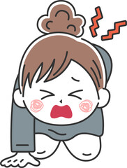 腰痛で立ち上がれない、髪を束ねた、ビジネスウーマンのイラスト