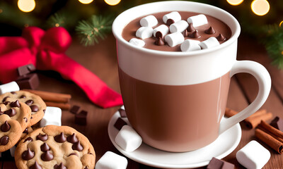 	
Hot chocolate with marshmallows and chocolate cookies during Christmas	
