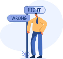 Decision making, career path, work direction or choose. right or wrong.  illustration