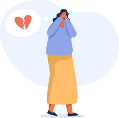 The girl stood crying, her heart broken from love. stressed or anxiety from unhealthy work or depression and burnout. png illustration