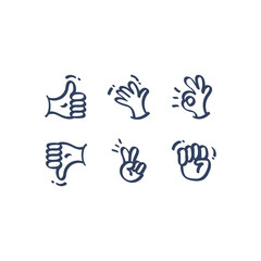 Hand gesture doodle set icon scribble drawing cartoon vector illustration